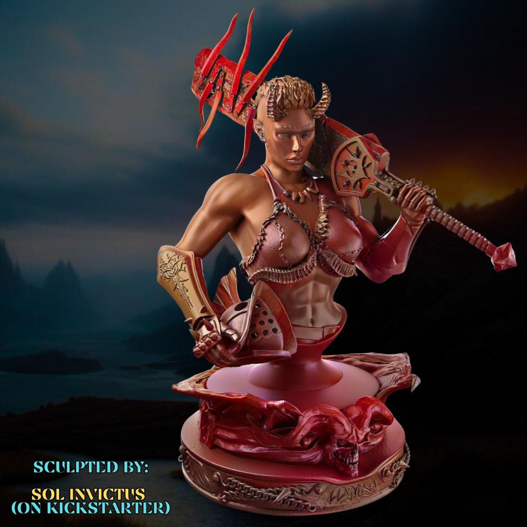 Tiefling Busts | Collectible Resin Miniature Tiefling Warlock, Paladin, Barbarian | by Sol Invictus