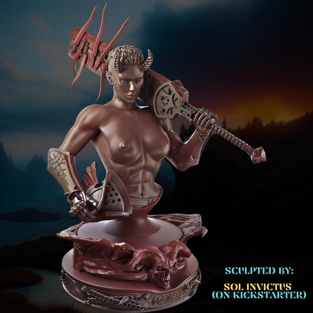 Tiefling Busts | Collectible Resin Miniature Tiefling Warlock, Paladin, Barbarian | by Sol Invictus