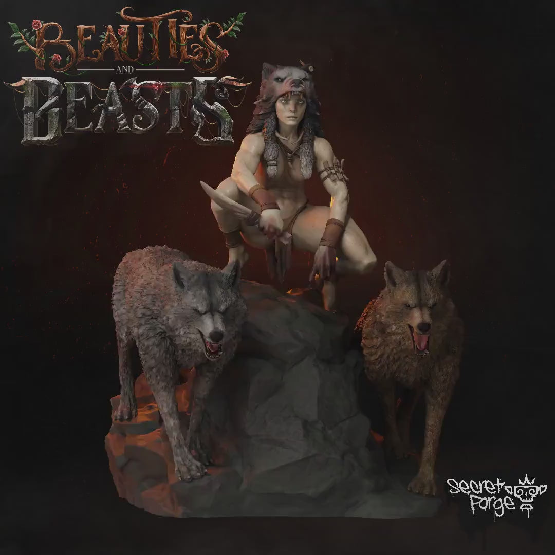 Fenris | Female Tribal Barbarian Collectible Resin Pinup Miniature | 40mm / 75mm | by Secret Forge