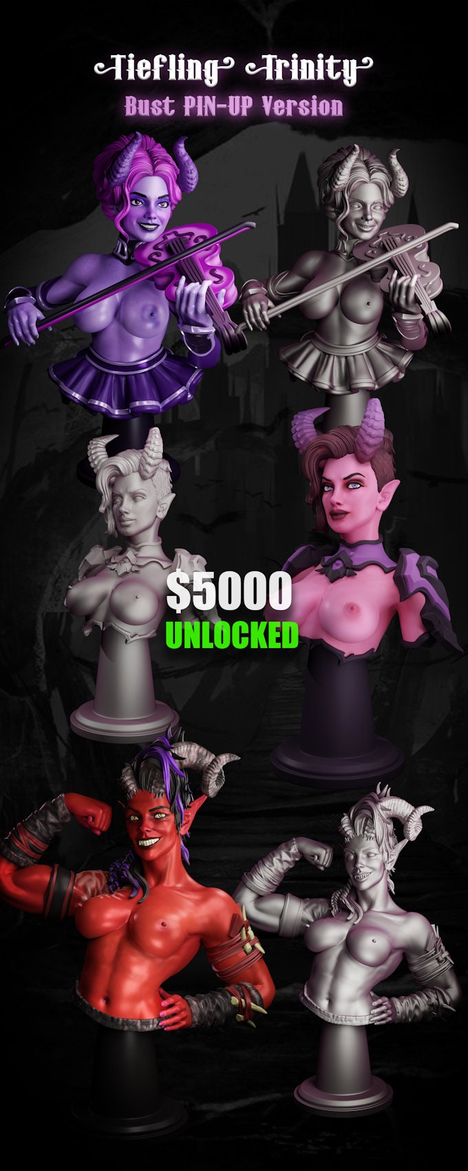 Tiefling Trinity Busts | by Jugglers Miniatures