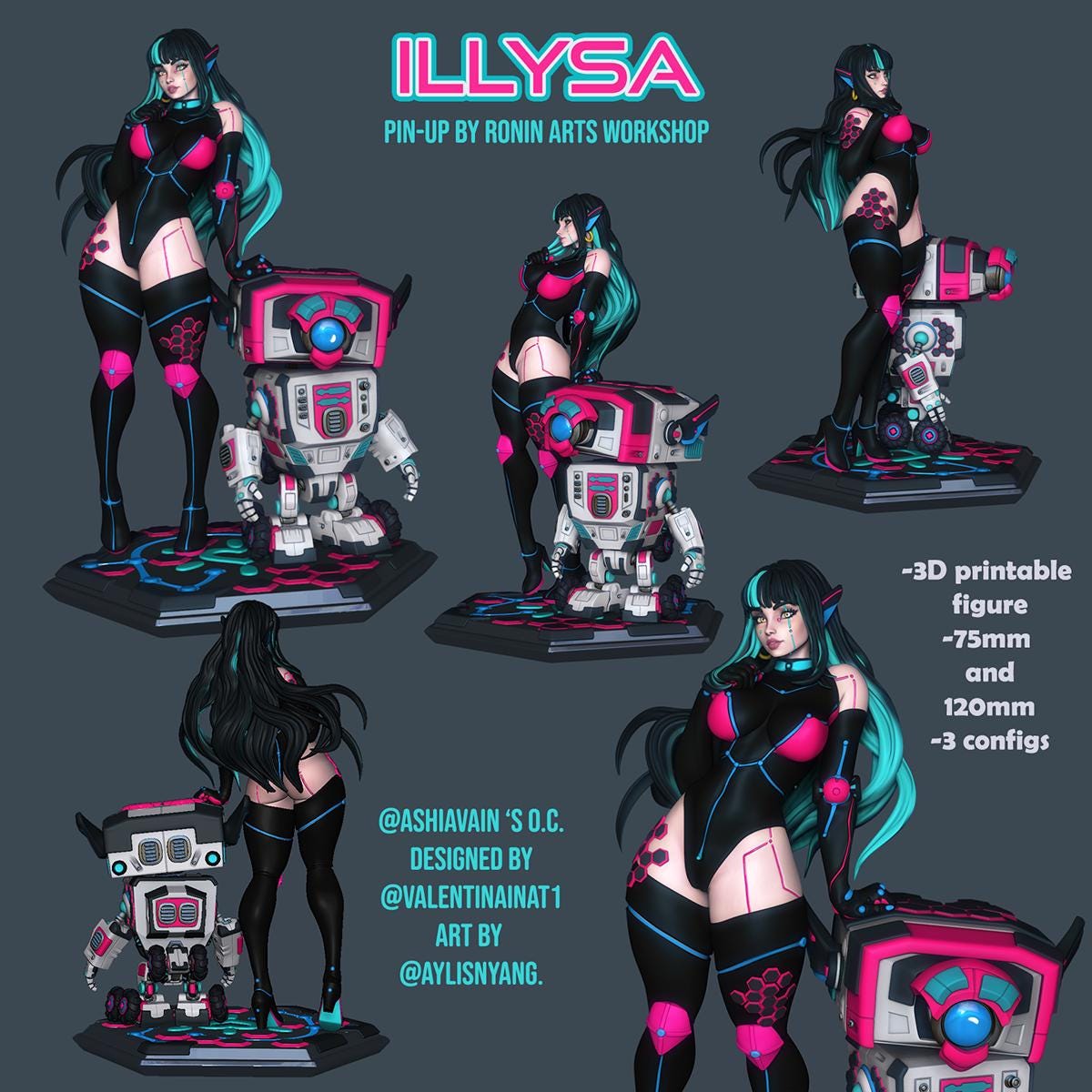 Illysa | Female Pin-up Collectible Statuete Unpainted miniature | 75mm / 120mm | by Ronin Arts Workshop