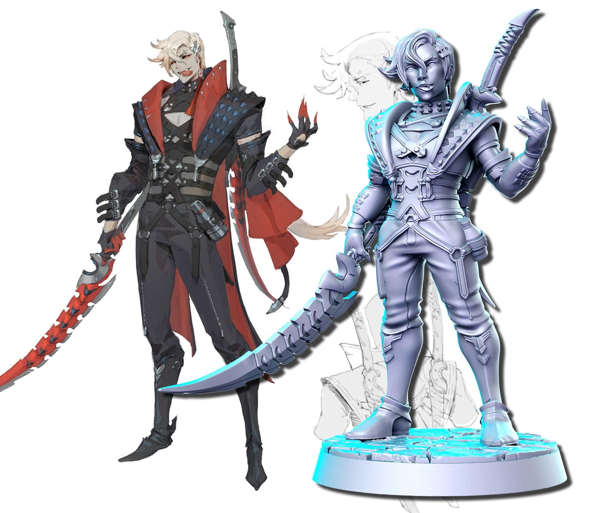 Jarroth | DnD Fantasy Vampire Warrior Fighter 3D Printed Miniature | 40mm / 75mm | by RNEstudio