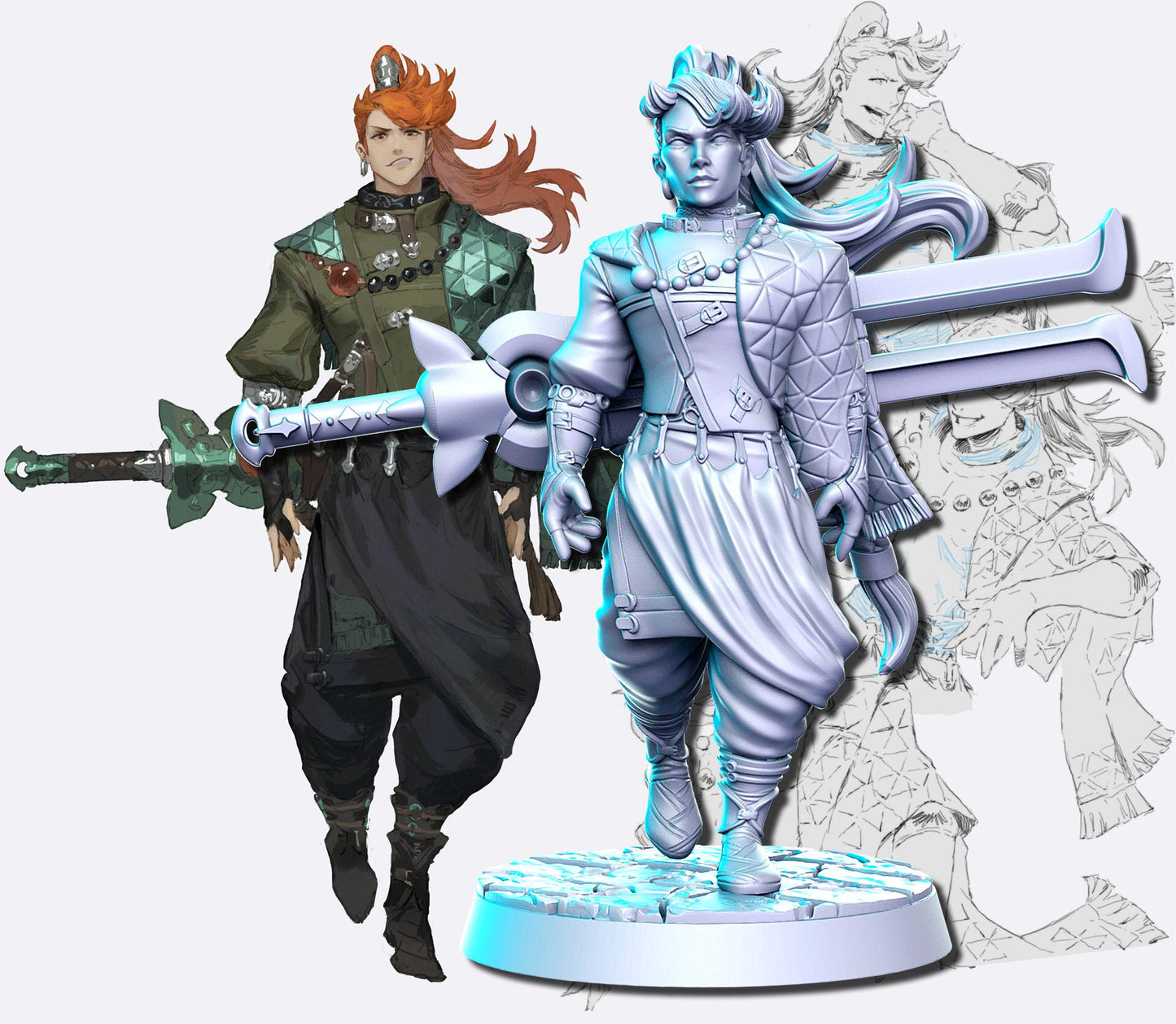 Saekun | DnD Fantasy Rogue Warrior Fighter 3D Printed Miniature | 40mm / 75mm | by RNEstudio