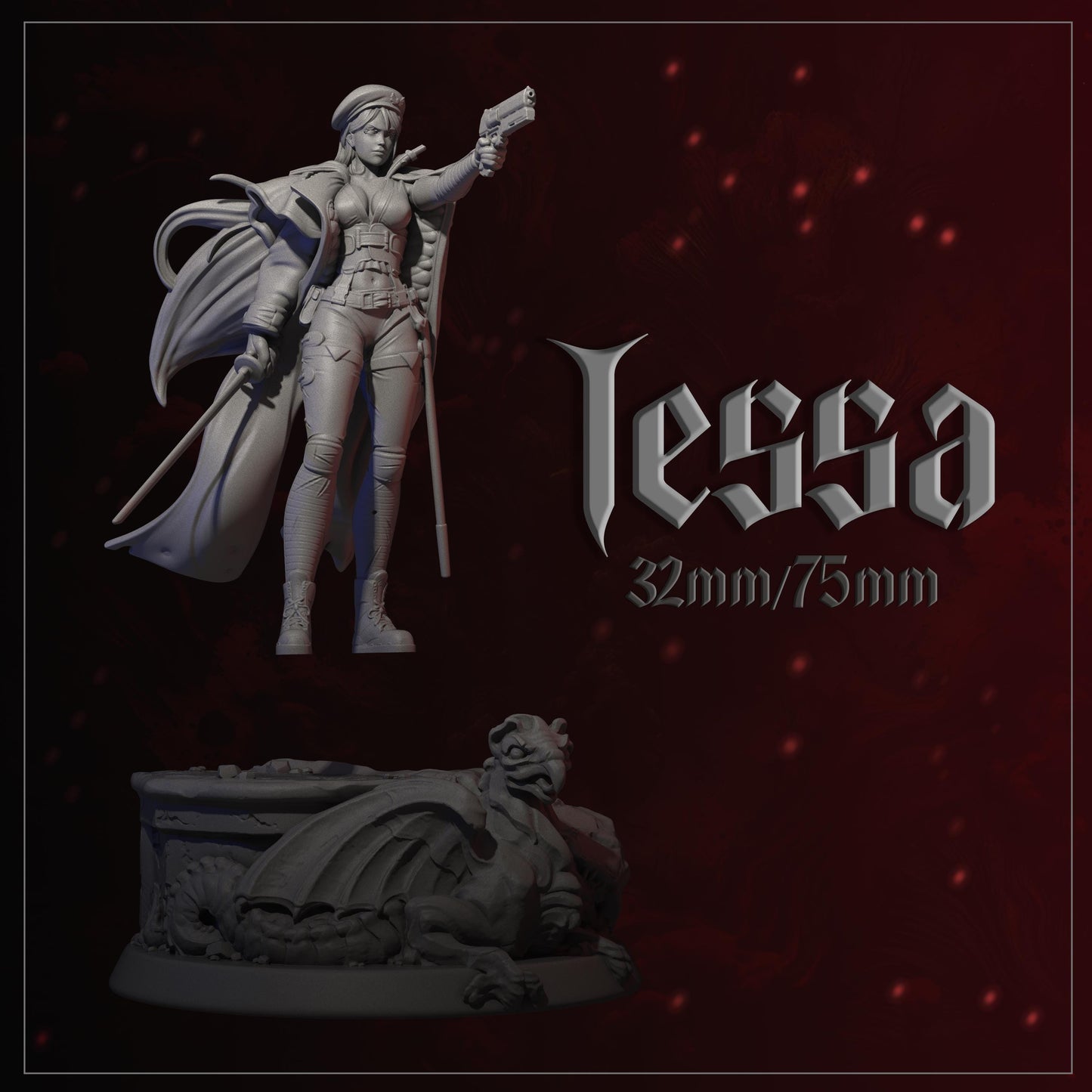 Tessa | Female Sci-fi Soldier Commander Collectible Miniature | 32mm / 75mm | by Dungeons&Maidens