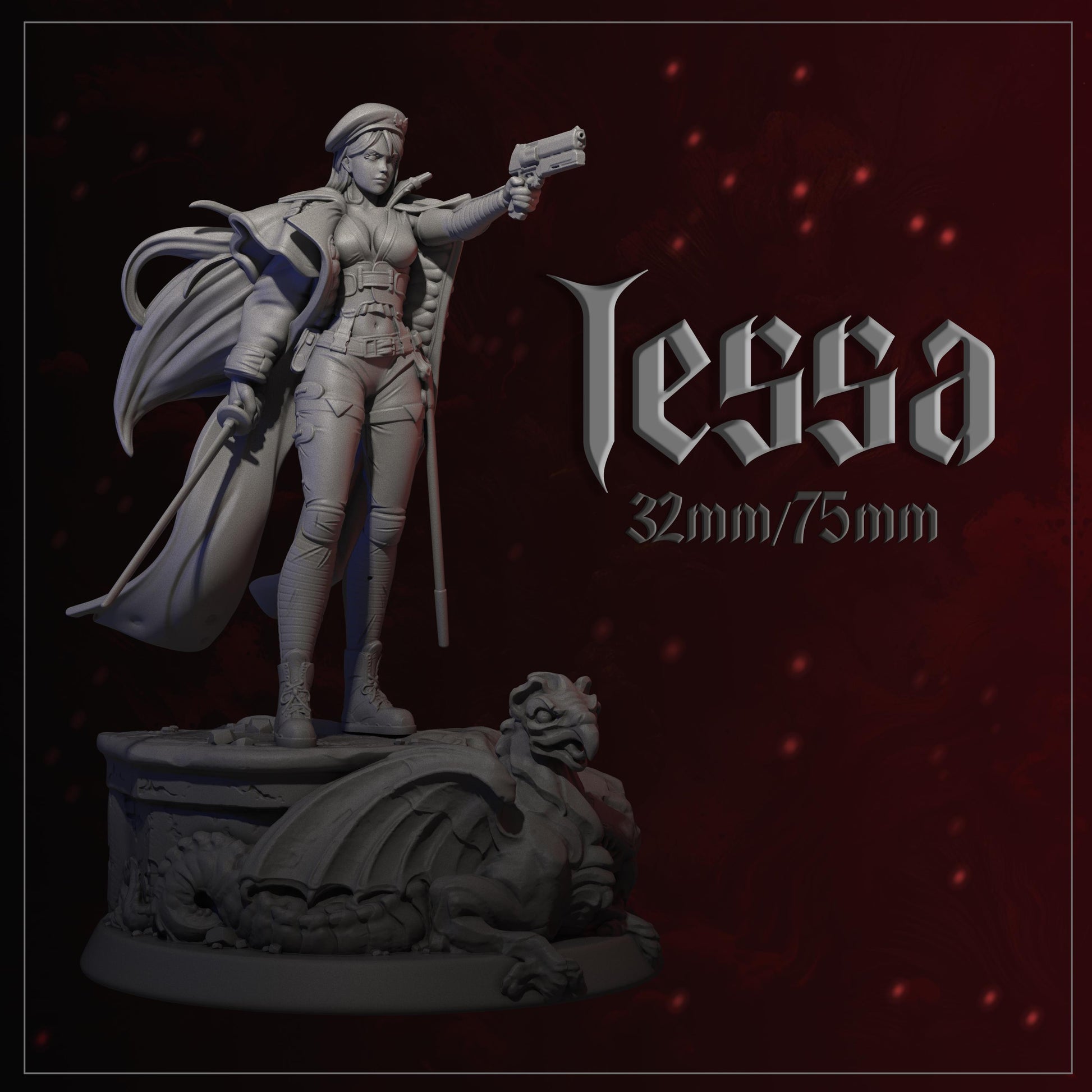 Tessa | Female Sci-fi Soldier Commander Collectible Miniature | 32mm / 75mm | by Dungeons&Maidens