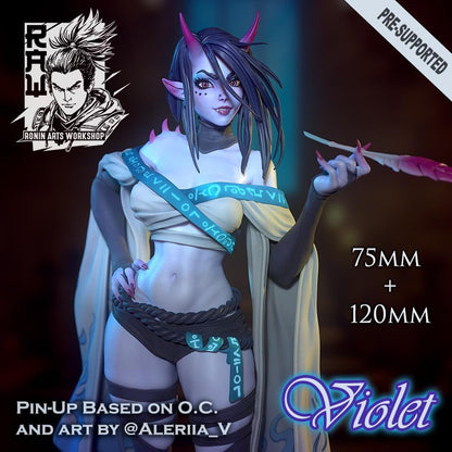 Violet | Female Fantasy Oni Alchemist Collectible Pin-up Miniature | 75mm | by RoninArtsWorkshop
