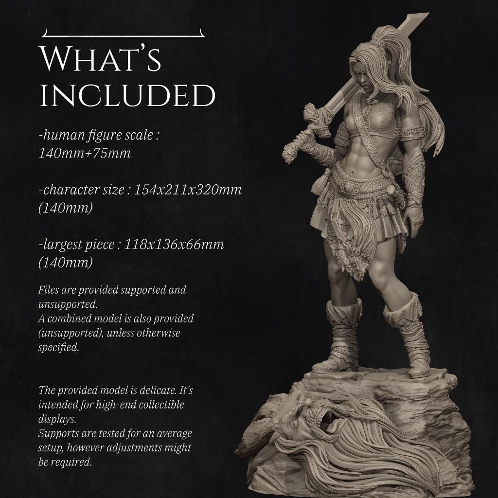 Lia the Barbarian | Female Fantasy Fighter Barbarian Collectible Miniature Statue | 75mm / 140mm | by Nerikson