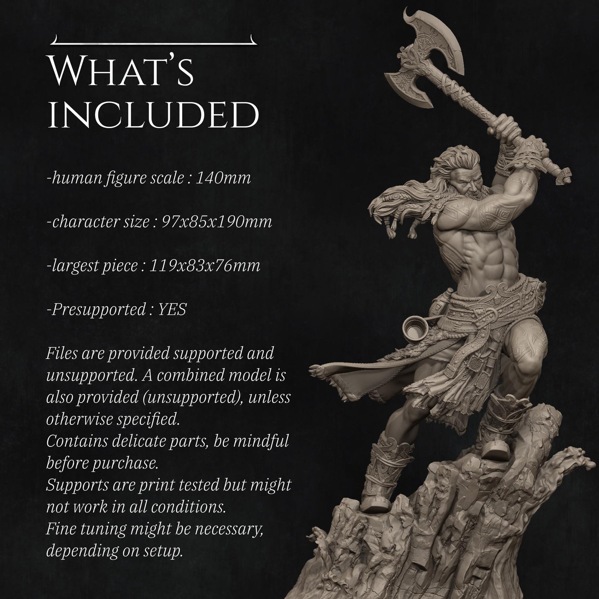 Ivar the Runic Warrior | DnD Norse Mythology Warrior Berserker Collectible Miniature Statue | 75mm / 140mm | by Nerikson