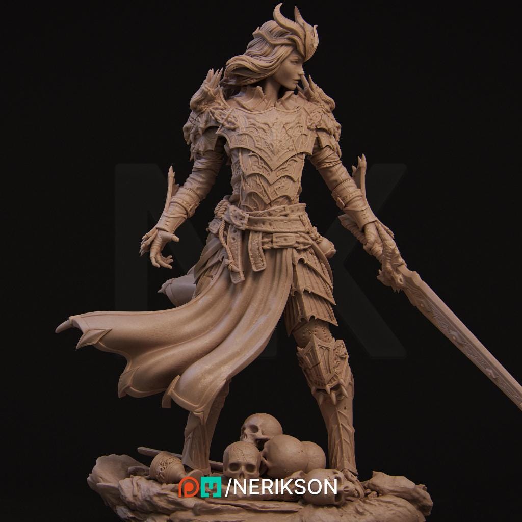 Aleehra | Female Fighter Knight Collectible Miniature Statue | 75mm / 140mm | by Nerikson