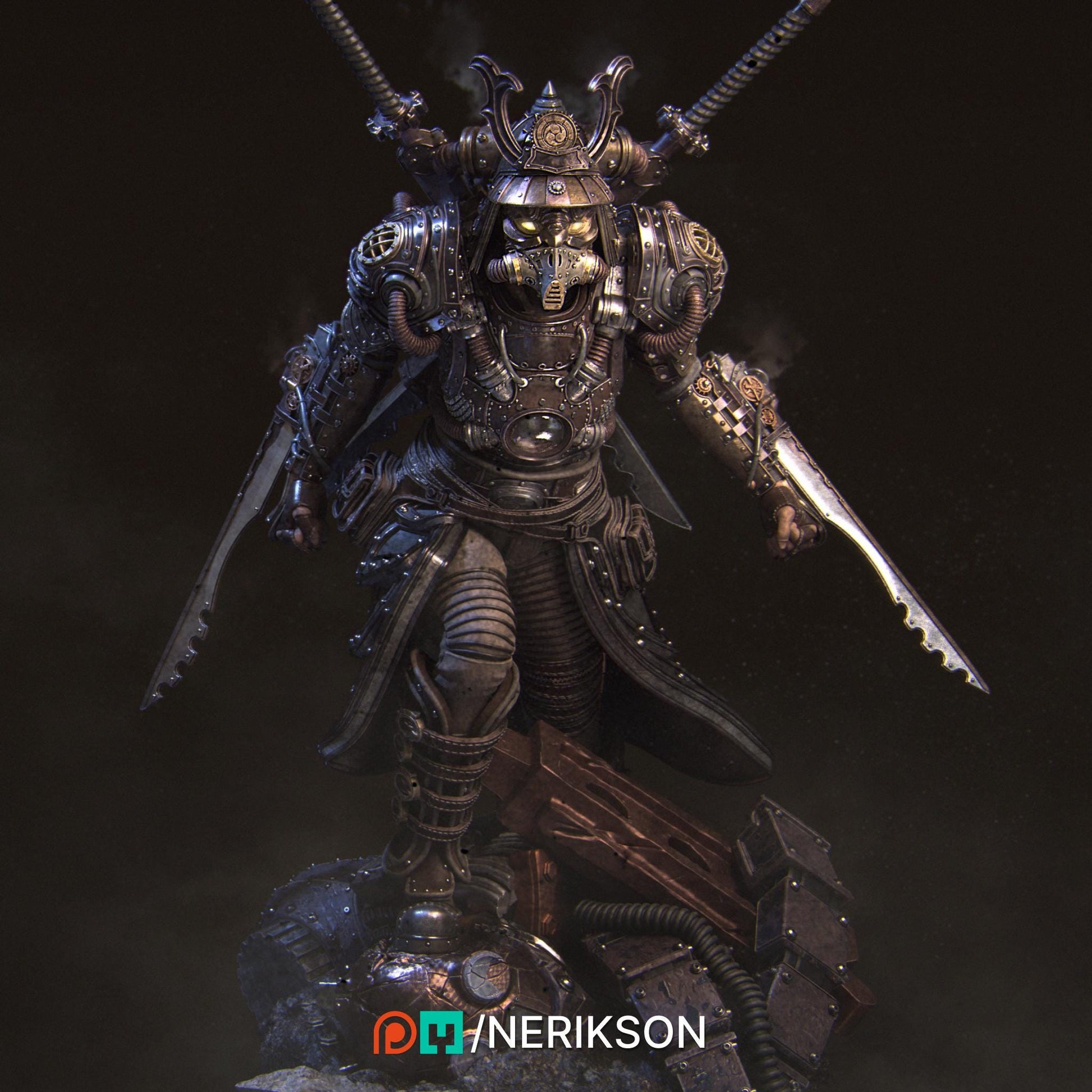Naojiri the Steampunk Pirate | DnD Artificer Rogue Collectible Miniature | 35mm / 75mm | by Nerikson