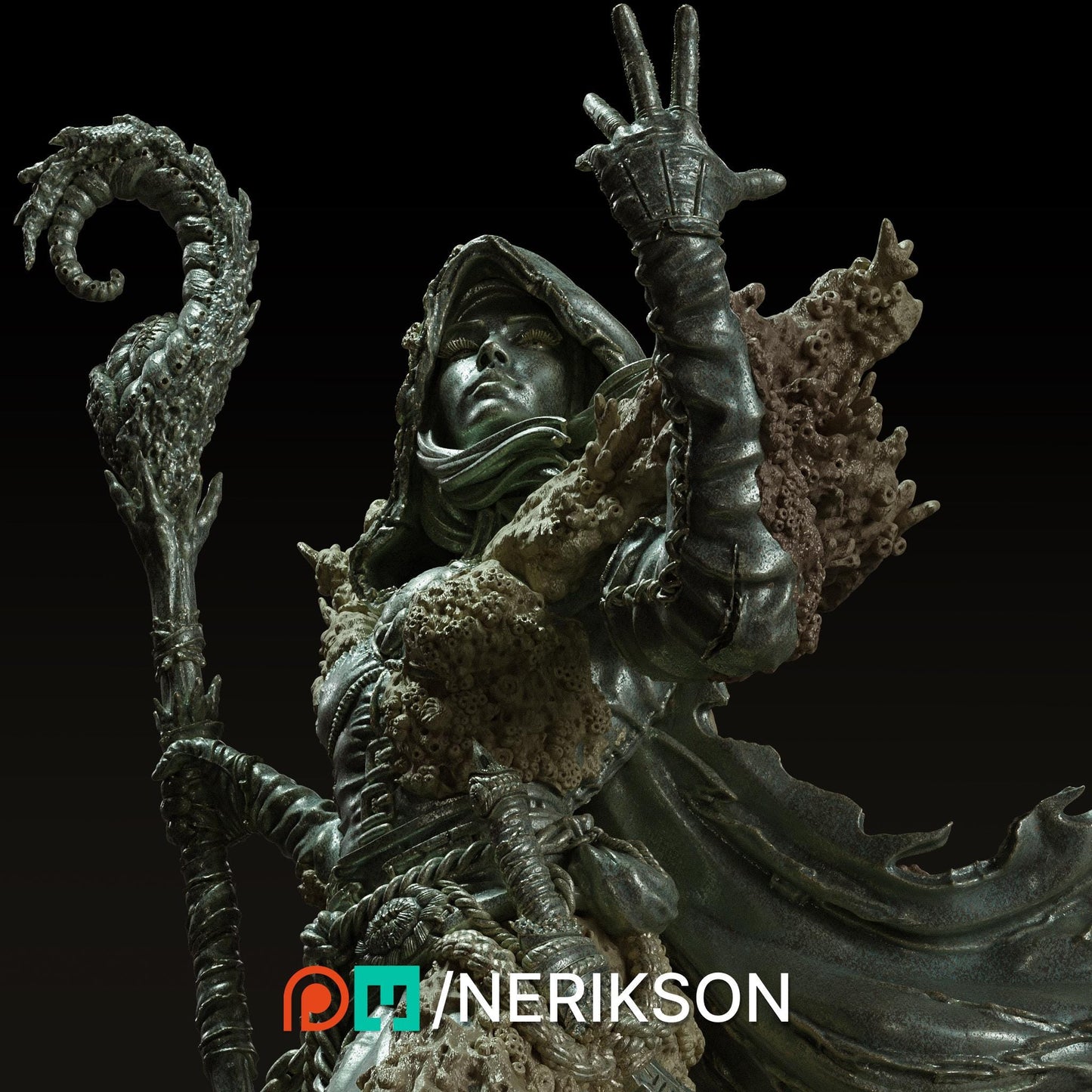 Yelhana, Fathomless Warlock | DnD Female Sorcerer Wizard Collectible Miniature Statue | 75mm / 140mm | by Nerikson