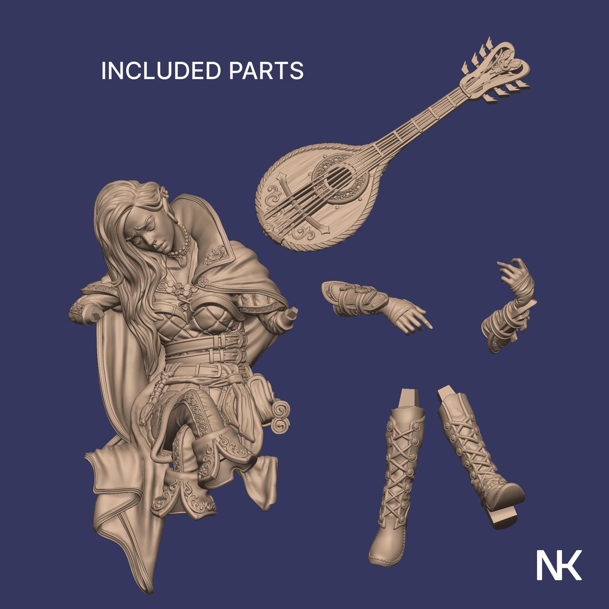 Lisa the Bard | DnD Female Musician Collectible Miniature Statue | 75mm / 140mm | by Nerikson
