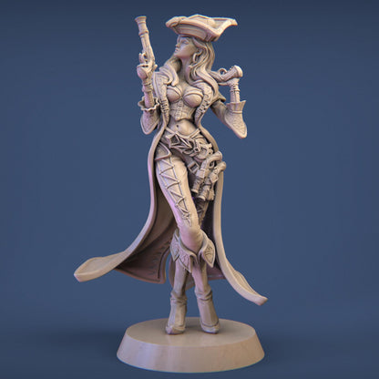 Anne the Pirate Captain | DnD Female Thief Rogue Collectible Miniature | 32mm / 75mm | by Nerikson