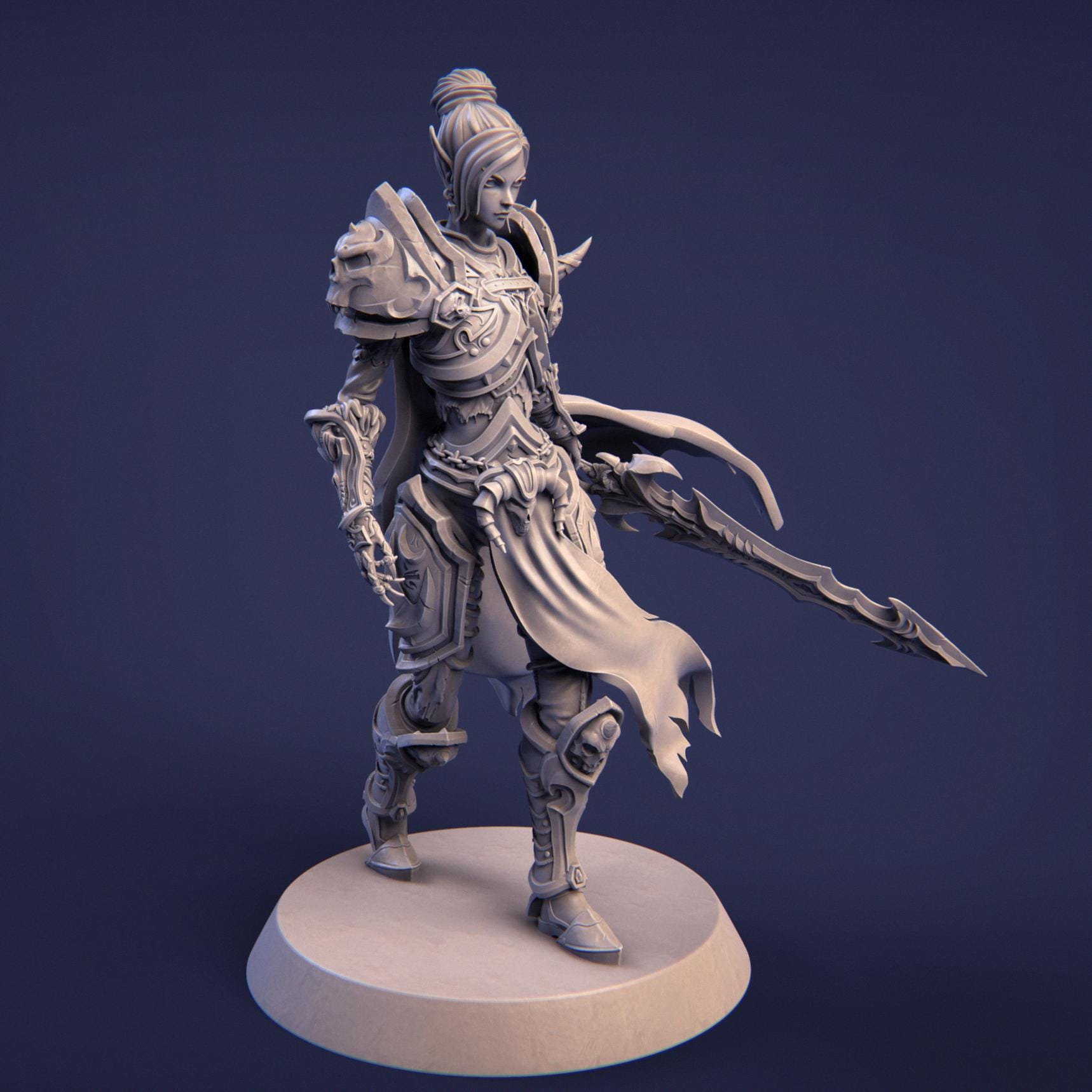 Ashinna the Revenant | DnD Female Elf Knight Paladin Collectible Miniature Statue | 75mm / 140mm | by Nerikson