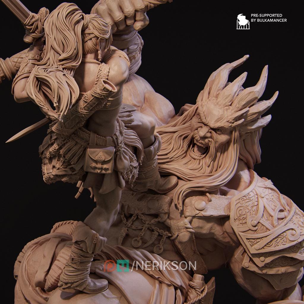 Lia vs the Giant | Fantasy Collectible Resin Diorama | by Nerikson