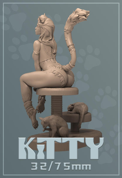 Kitty | Female Cat Girl Collectible Pin-up Miniature | 32mm / 75mm | by Dungeons & Maidens
