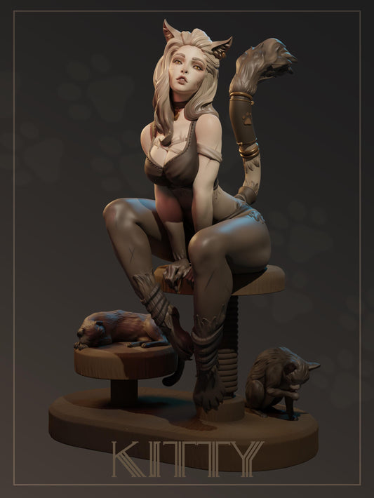 Kitty | Female Cat Girl Collectible Pin-up Miniature | 32mm / 75mm | by Dungeons & Maidens