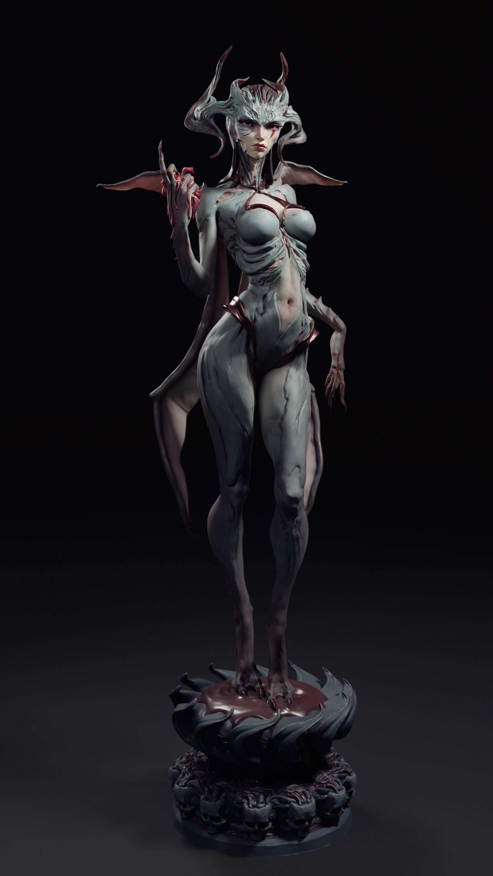 Dark Embrace | Female Demon Monster Girl Collectible Miniature Statue | by Arxila