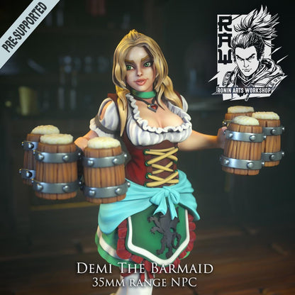 Demi | Female Fantasy Human Barmaid Collectible Miniature | 54mm / 75mm | by RoninArtsWorkshop