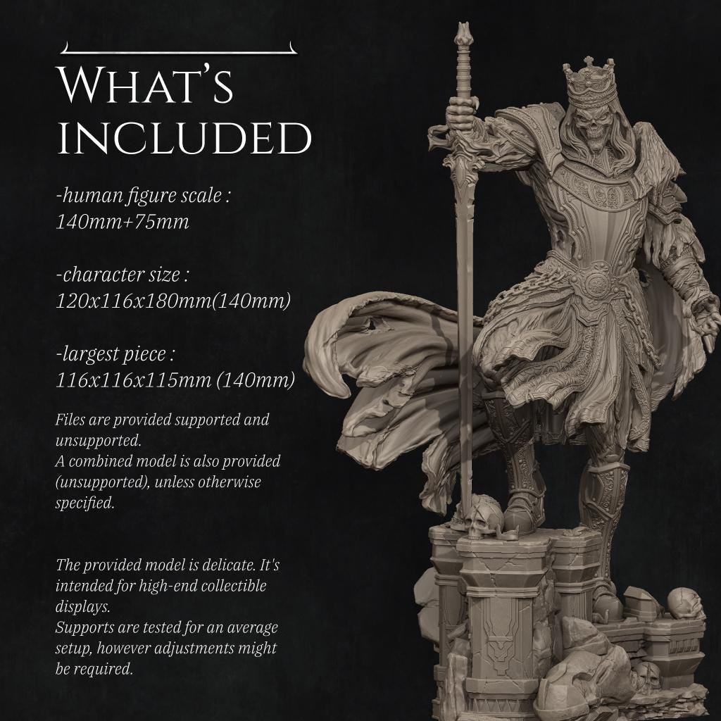 Shattered King | Undead Skeleton Knight Knight Draugr Collectible Miniature Statue | 75mm / 140mm | by Nerikson