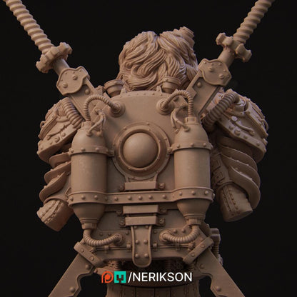 Naojiri Bust | Steampunk Oni Samurai Collectible Sci-fi Bust Statue Miniature | by Nerikson