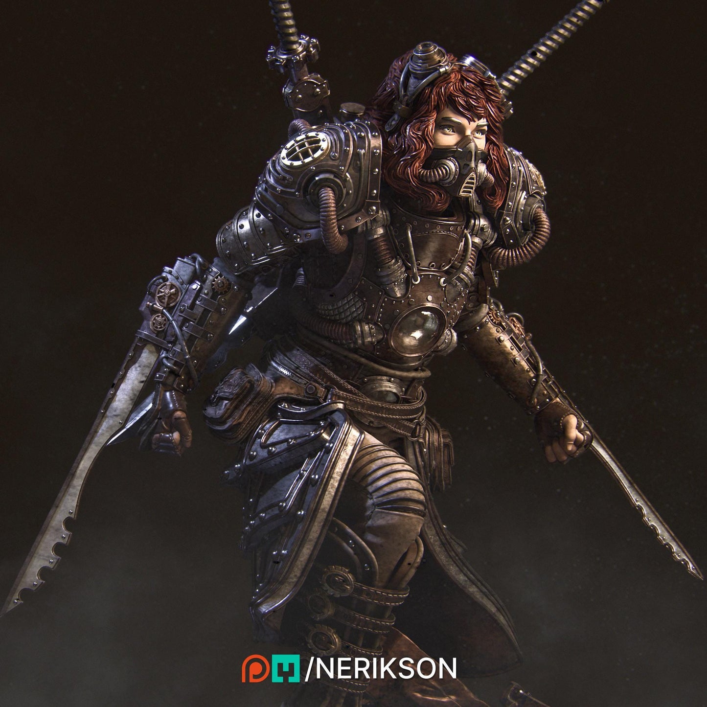 Naojiri the Steampunk Pirate | DnD Artificer Rogue Collectible Miniature | 35mm / 75mm | by Nerikson