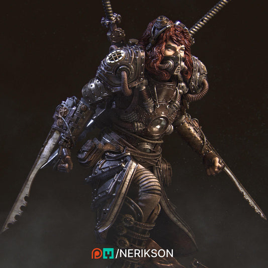 Naojiri the Steampunk Pirate | DnD Artificer Rogue Collectible Miniature | 35mm / 75mm | by Nerikson