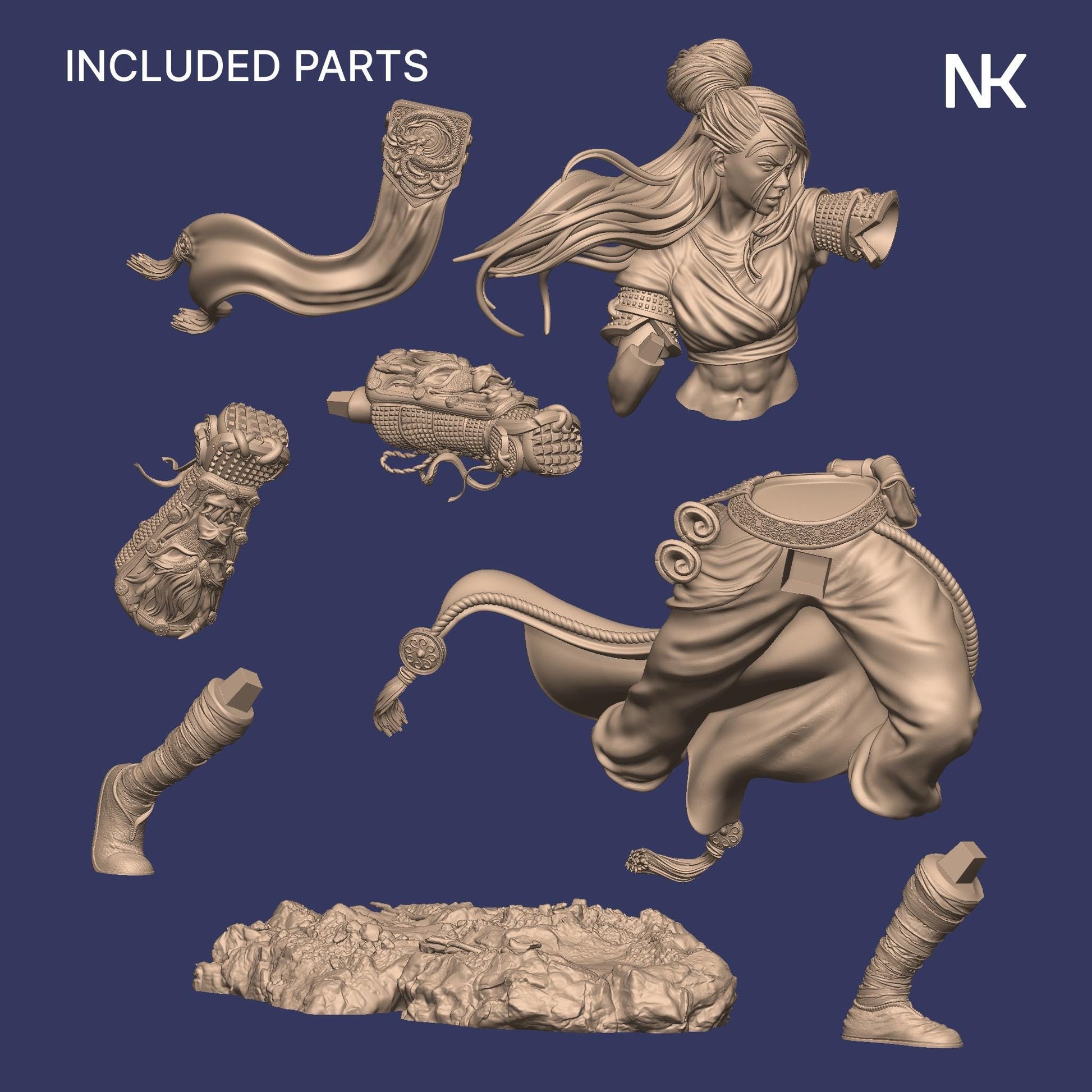 Kazue, the Dragon Girl | DnD Female Monk Warrior Collectible Miniature Statue | 75mm / 140mm | by Nerikson