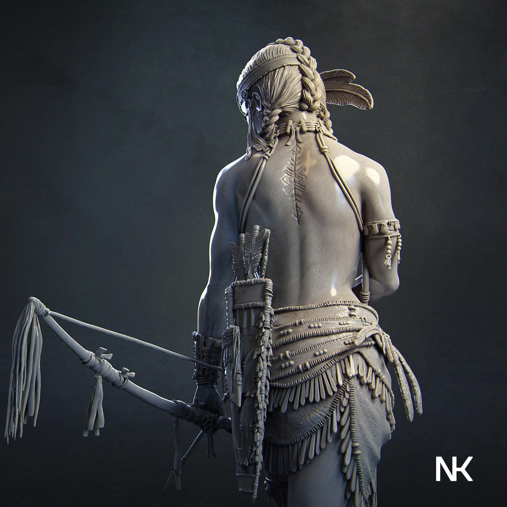 Kora, Tribal Warrior | DnD Female Fighter Collectible Miniature Statue | 75mm / 140mm | by Nerikson