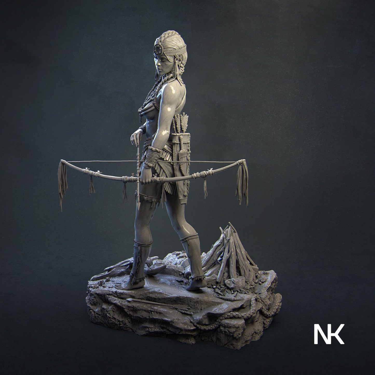 Kora, Tribal Warrior | DnD Female Fighter Collectible Miniature Statue | 75mm / 140mm | by Nerikson