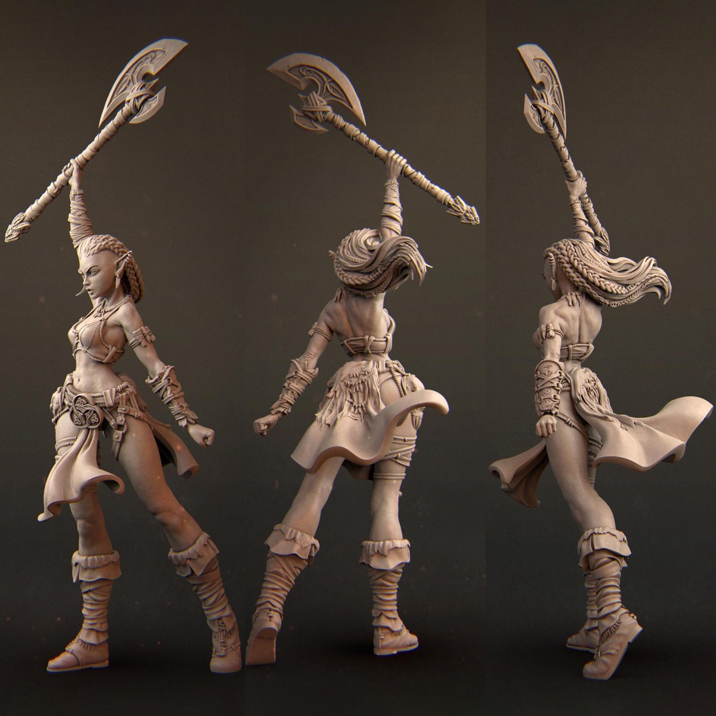 Sia | DnD Female Elf Barbarian Warrior Monstergirl Collectible Miniature | 32mm / 75mm | by Nerikson