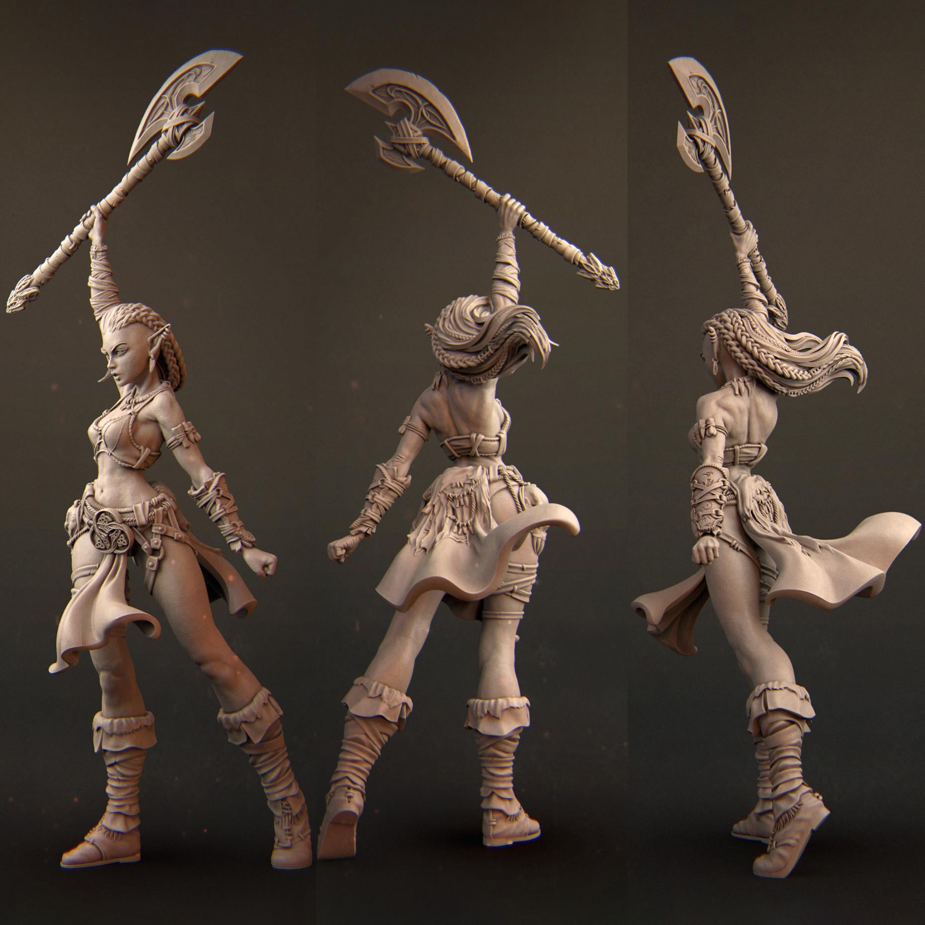 Sia | DnD Female Elf Barbarian Warrior Monstergirl Collectible Miniature | 32mm / 75mm | by Nerikson