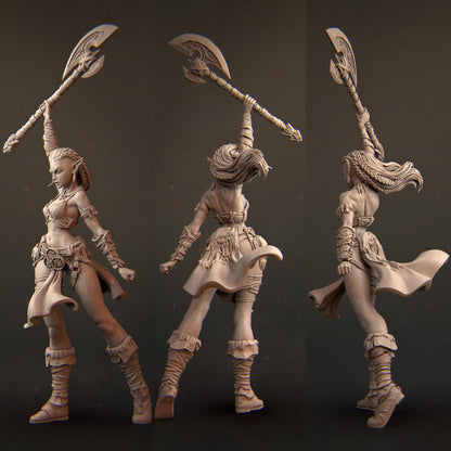Sia | DnD Female Elf Barbarian Warrior Monstergirl Collectible Miniature | 32mm / 75mm | by Nerikson