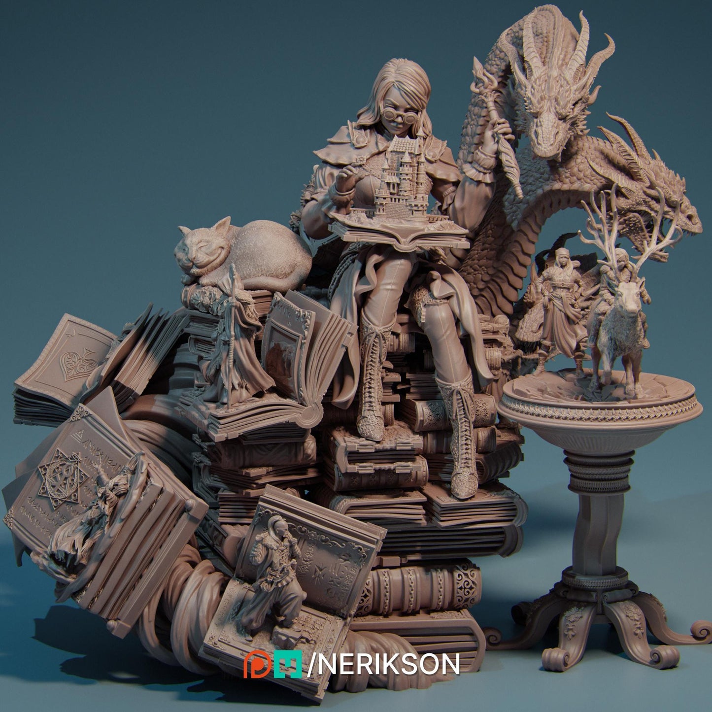 Orinthia the Magical Librarian Diorama | Fantasy Storyteller Collectible Resin Diorama | by Nerikson