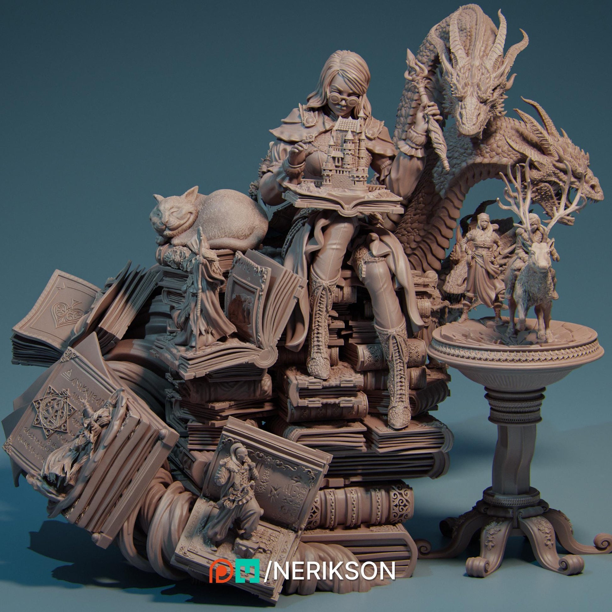 Orinthia the Magical Librarian Diorama | Fantasy Storyteller Collectible Resin Diorama | by Nerikson