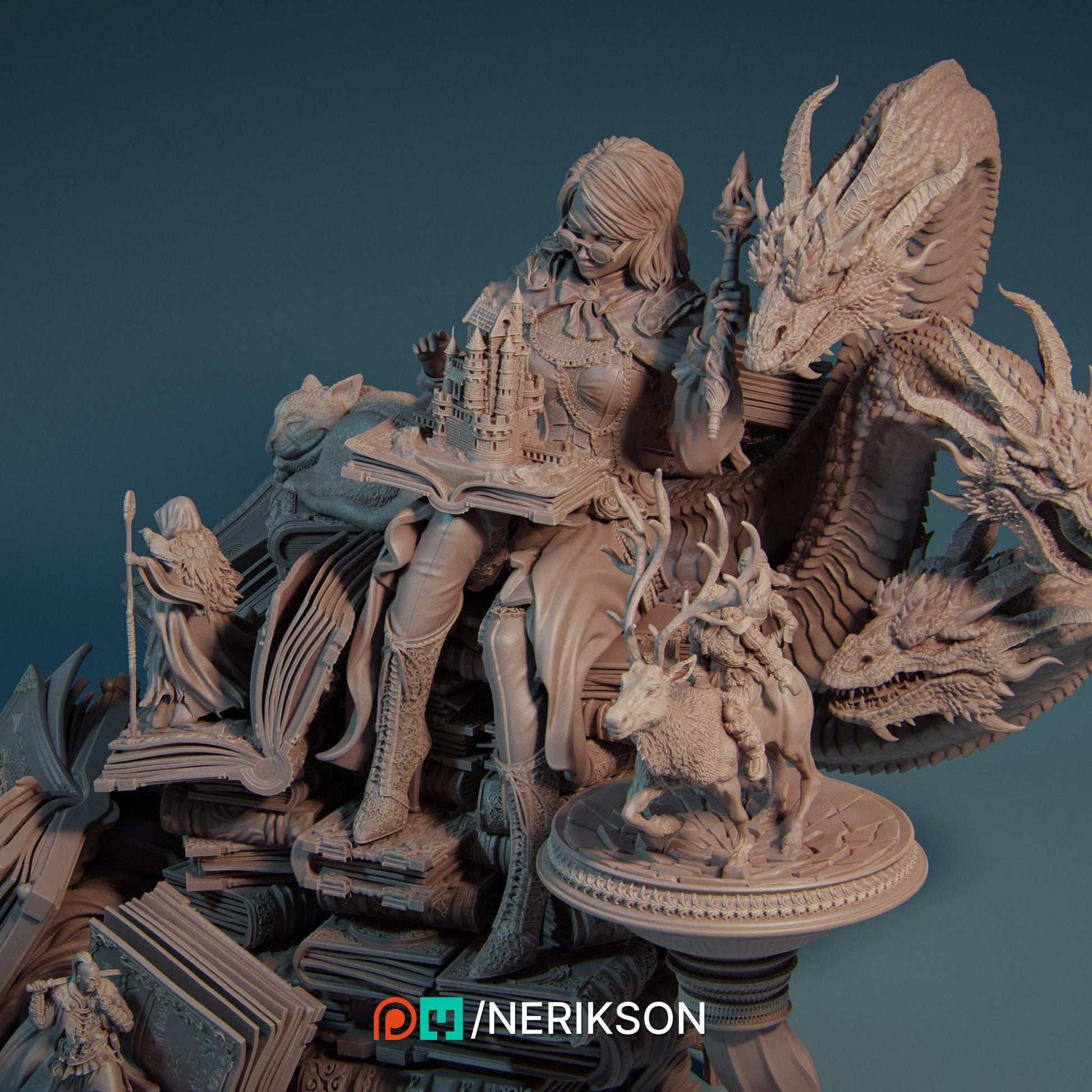 Orinthia the Magical Librarian Diorama | Fantasy Storyteller Collectible Resin Diorama | by Nerikson