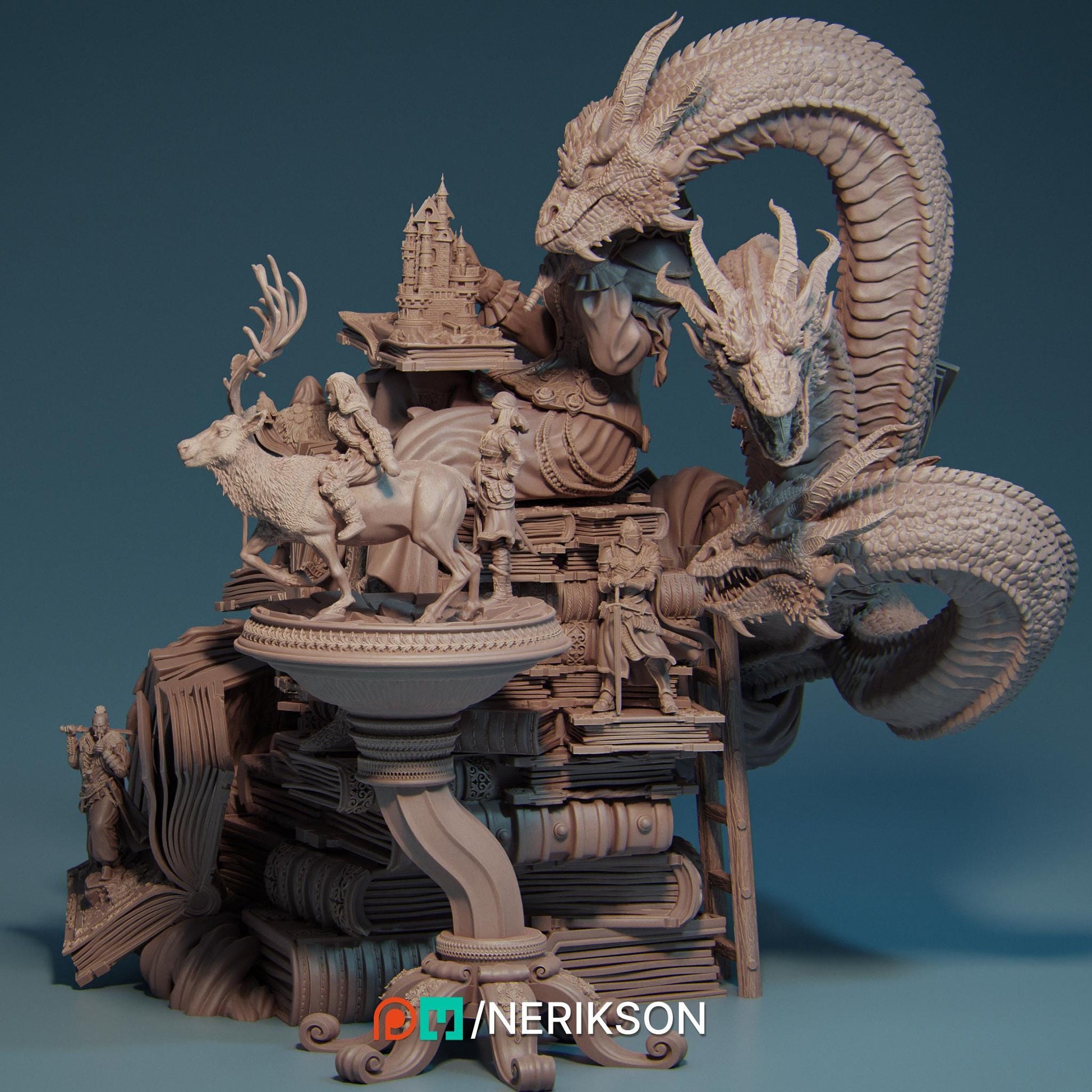 Orinthia the Magical Librarian Diorama | Fantasy Storyteller Collectible Resin Diorama | by Nerikson
