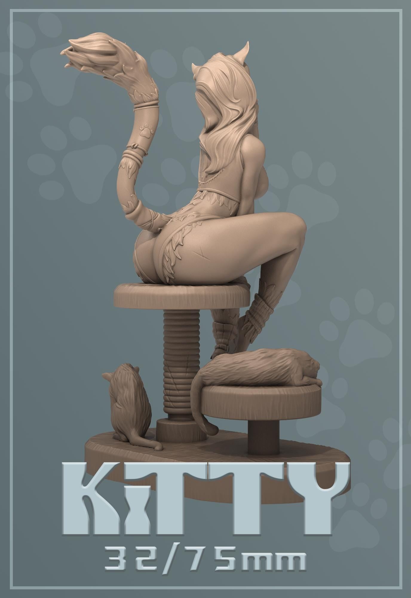 Kitty | Female Cat Girl Collectible Pin-up Miniature | 32mm / 75mm | by Dungeons & Maidens