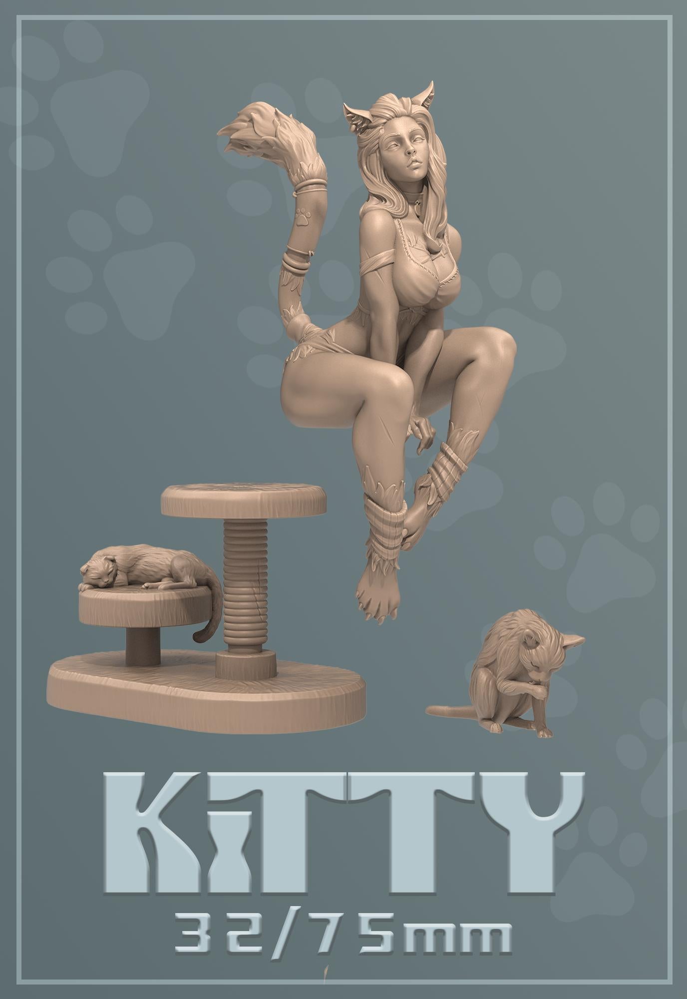 Kitty | Female Cat Girl Collectible Pin-up Miniature | 32mm / 75mm | by Dungeons & Maidens