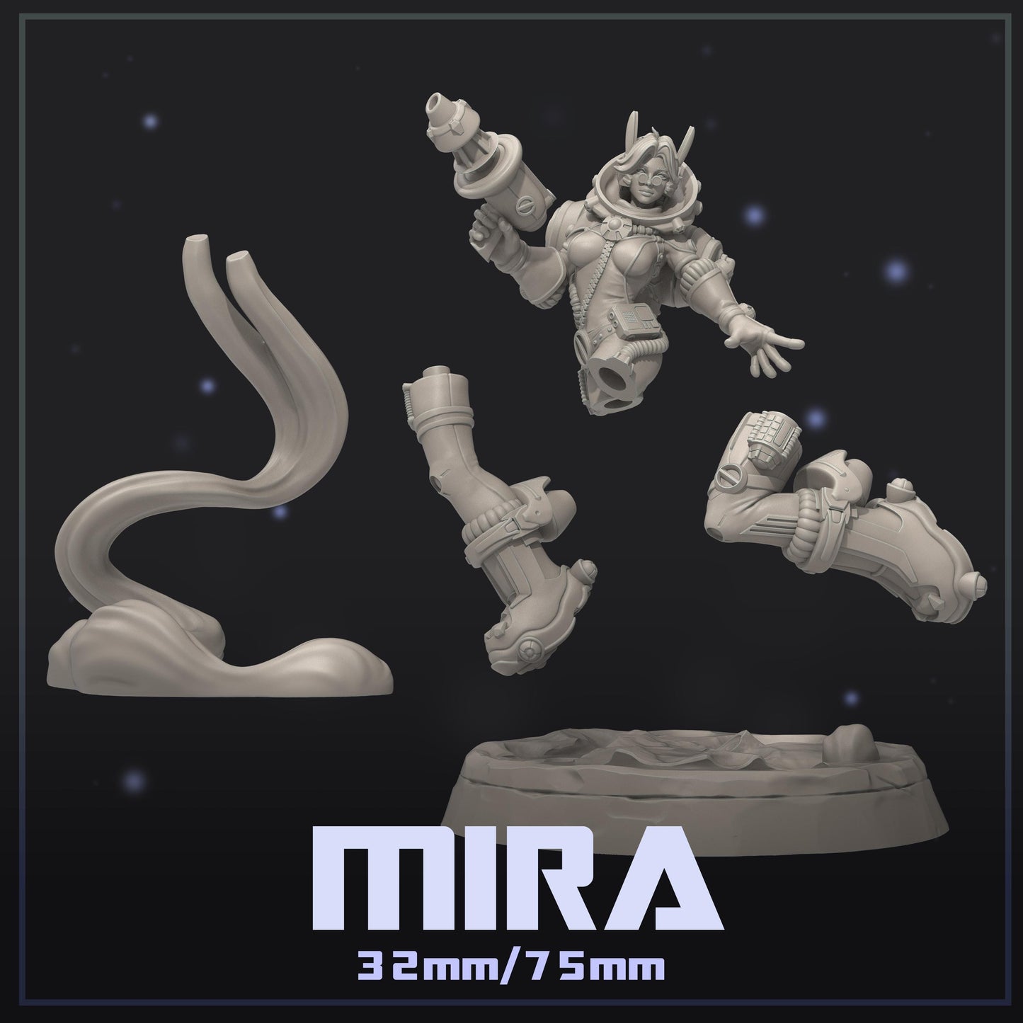 Mira | Female Retro Astronaut Collectible Pin-up Miniature | 32mm / 75mm | by Dungeons & Maidens