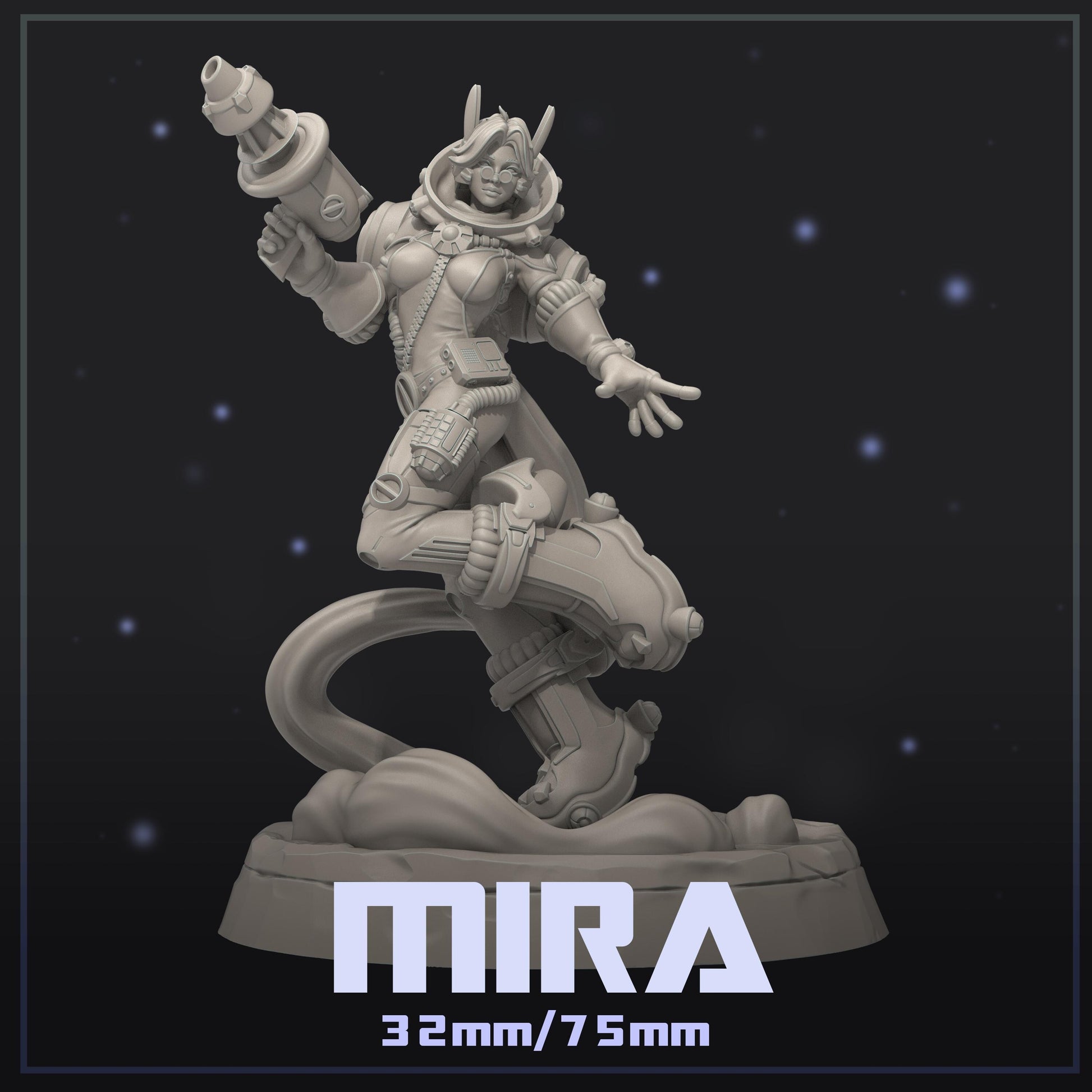 Mira | Female Retro Astronaut Collectible Pin-up Miniature | 32mm / 75mm | by Dungeons & Maidens